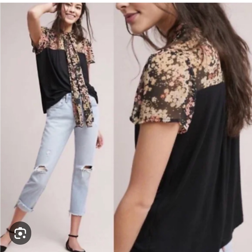 NWOT Anthropologie Gorgeous Tie-neck Floral Blouse